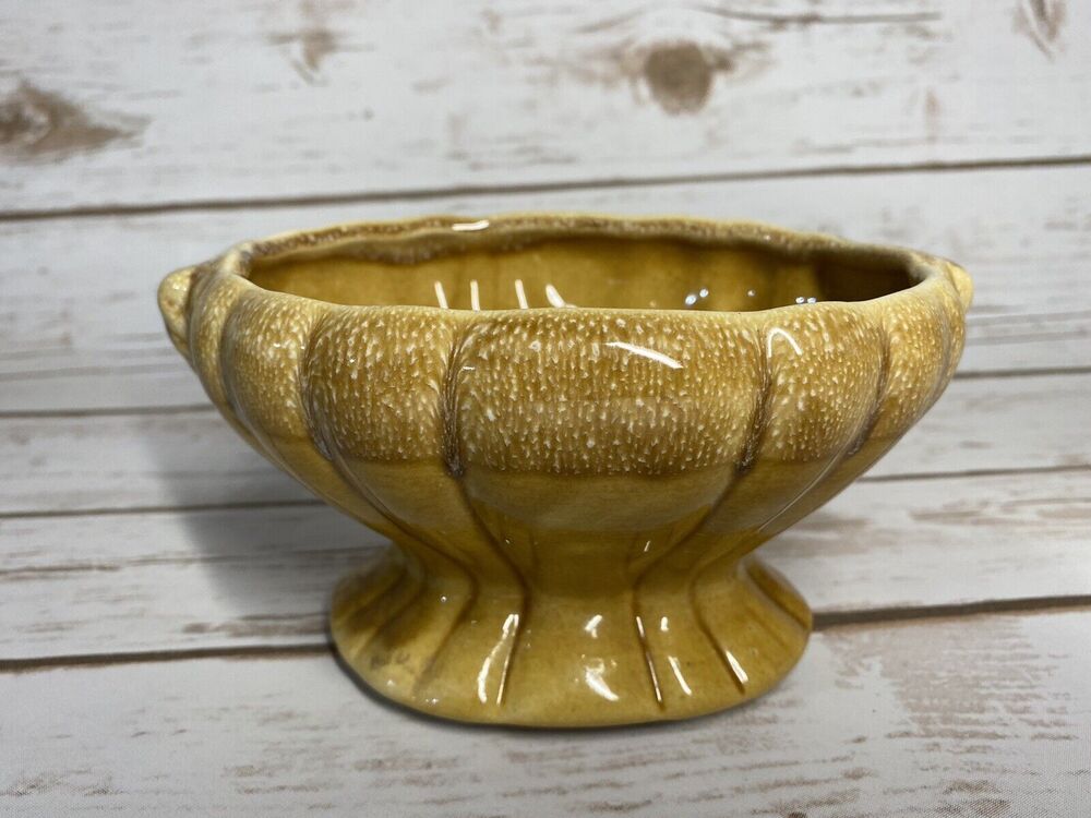 6” USA Pottery Planter Honey Amber Drip Glaze Handled Succulent Pot MCM